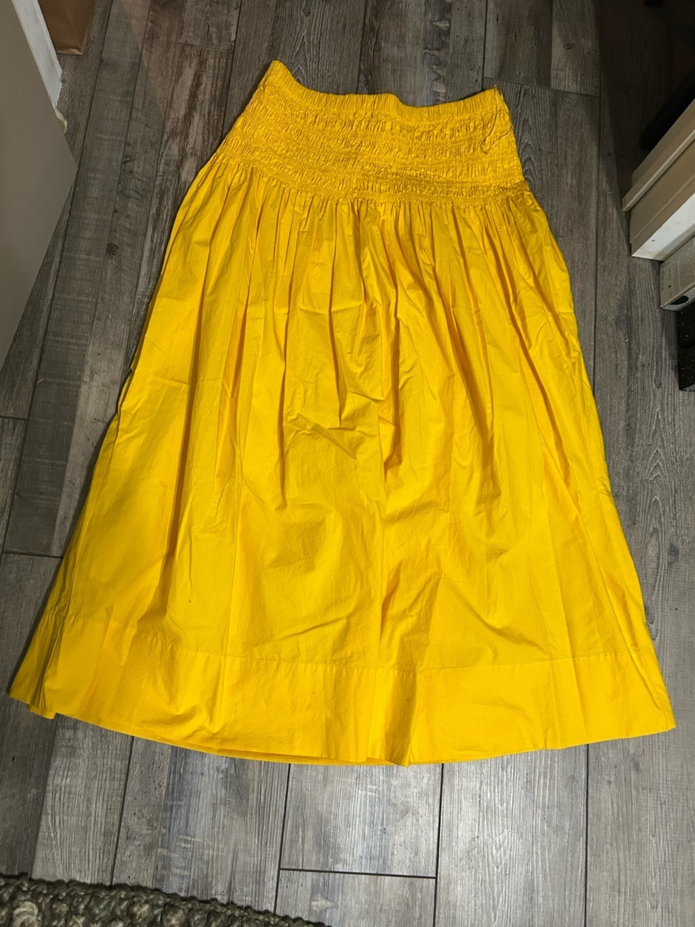 RHODE Lilou tangerine Bright canary Yellow Gathered pleated Maxi Skirt stretch
